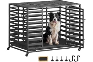 SONGMICS HOME Cage pour Chien Robuste, Taille XL, pour Grands Chiens, Niche Extensible, avec Plateau et Porte Amovibles, roulettes Verrouillables, 107 x 70 x 82,5 cm, Noir d’Encre PPD023B01