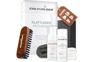 ‎AUTOPFLEGE autopflege COLOURLOCK Lederpflege Set Glattleder | Leder Pflege Set geeignet für Auto Sofa Couch uvm. | Lederreiniger Mild + Leder Protector + Reinigungsbürste + Reinigungsschwamm + Tücher