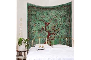 Popular Handicrafts Tree Of Life Hippie Tie Dye - Arazzo psichedelico da appendere alla parete, indiano Maditation Gypsy Boemia, hippy, decorazione della stanza, 150 x 170 cm, colore: Verde