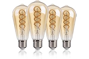 FLSNT Lampadina LED Edison E27, ST58 Retro Stile Spirale Filamento Decorativo Lampadine, 4W(equivalente 40W), 2200K, Vetro ambrato, Non Dimmerabile, Confezione da 4