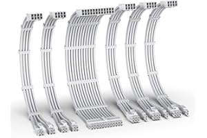 EZDIY-FAB Kit di Estensione del Cavo PSU,Estensione del di Alimentazione 16AWG-1x24Pin/2x4+4 EPS/3x6+2 PCI-E,Cavo con Manicotto per PC Personalizzato 300MM con Pettini-Tutto Bianco