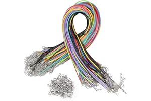 YunBey 50 Pcs Cordon Cuir pour Collier, Cordon pour Pendentif avec 50 Pcs Fermoir de Homard et Corde De Chaîne D'extension pour Fabrication Bijoux Bracelet Bricolage Multicolore