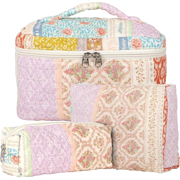 3-delig reis make-up tas, toilettas set, dames gestikte toilettas met bloemenpatroon, make-up tas groot formaat, esthetische bloemen make-up tas cosmetica tas voor vrouwen meisjes, blauw, 1 stuks