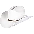 Queue Essentials Western Style Pinch Front Straw Canvas Cowboy Cowgirl Straw Hat, Canvas White, Small-Medium