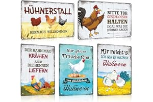 ESFIVHO 5er Set Hühner Blechschild mit Lustig Spruch - Vintage Hühnerstall Huhn Hahn Eier Metall-Schild - Shabby Chic Schild Hühner Deko Geschenk als Hühnerstall Zubehör 20x30cm
