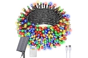 Dolucky Guirlande Lumineuse Solaire, 30M 300 LED Guirlande Lumineuse Exterieure Solaire 19 Modes À DISTANCE Guirlande Noel Exterieur Intérieur Lumière pour Jardin Terrasse Fête Mariage Coloré