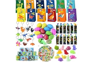 122 Dinosaure Party Anniversaire Garçon - Pinata Dinosaure Cadeau avec Dinosaure Sacs Cadeaux Bracelets à Claquer Porte-clés et Dinosaure Autocollants pour Dino Fournitures Goodies Sac De Remplissage