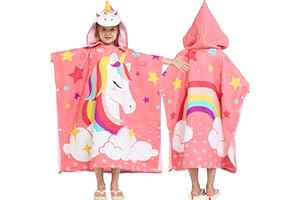 Joiedomi 30"x30" Kids Beach Towels with Hood for Girls Flamingo Towels Toddler Bath Towel Quick Dry Soft Microfiber