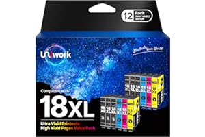 Uniwork 18XL Compatible Ink Cartridge Replacement for Epson 18 for XP102 XP202 XP205 XP212 XP225 XP215 XP305 XP312 XP315 XP322 XP325 XP405 XP415 XP422 XP425 XP412 (Black Cyan Magenta Yellow, 12-Pack)