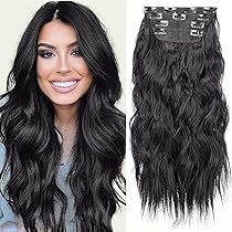 Ustar Clip In Long Wavy Synthetic Hair Extension 20 Inch Chestnut Brown 4PCS Thick Hairpieces Fiber Double Weft Hair For Women - View #4