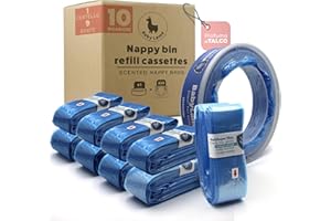 BABY LAMA 10 Recharges Poubelle à Couche – Sac Poubelle Couche Compatible avec Angelcare Recharge Poubelle. Pour Poubelles à Couches et Recharges (9 Sacs + 1 Cassette de Recharge)