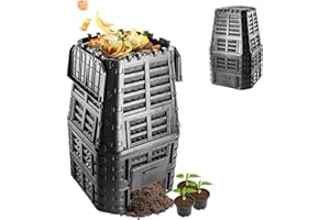 KADAX Komposter, Schwarze Kompostanlage, Schnellkomposter aus Kunststoff, witterungsbeständiger Thermokomposter mit klappbarem Deckel (1000L)