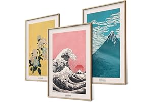 BLCKART Hokusai - Lot de posters - Décoration murale japonaise - Art japonais - Images décoratives pour chambre à coucher et salon - 3 x A3 - Sans cadre