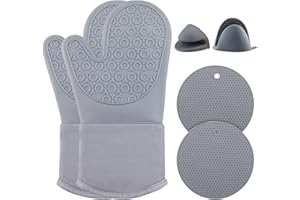 FOYDREAM Foyadream Ofenhandschuhe Hitzebestaendig Silikon,6er Set Topfhandschuhe Beständig Gegen Temperaturen Bis Zu 300 °C,Anti-Rutsch Kochhandschuhe für BBQ Kochen Backen Grillen