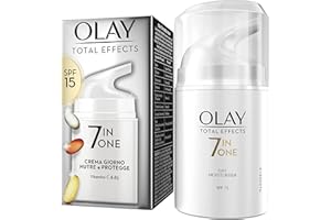 Olay/Olaz Crema Viso Giorno Total Effects 7in1, Idratante, con SPF15 e Vitamine Antiossidanti C e B3, Pelle Nutrita e Protetta in un Unico Passaggio, Dosatore e Scatola Riciclabili, 50ml