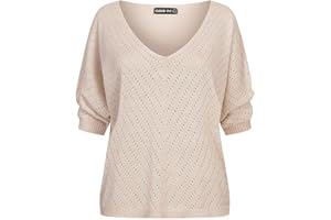 Cloud 5ive Damen Shirt 3/4 Arm Top mit Fledermausärmeln und Lochmuster