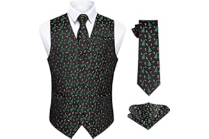 Enlision Mens Christmas Waistcoat Festive Waistcoat with Tie and Pocket Square Xmas Suit Vest Set