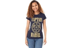 VANILLA UNDERGROUND Marvel Captain Marvel Print and Shield Womens Navy T-Shirt