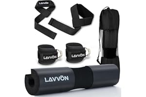 LAVVON Barbell Pad Set-Cuscino Bilanciere Squat, Cuscinetti Affondi e Hip Thrust, Collo e Spalle Supporto Pad, Grande per Cuscinetto Olimpico Standard Per Bilanciere,Con Cinghie Per Caviglia,Cinghie