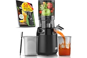 LEBENLANG Extractor de zumos y verduras - Incl. libro de recetas & gran abertura 130 mm I Perfecto para frutas enteras 100% libre de BPA I Licuadoras para batidos Slow Juicer machine prensado en frio