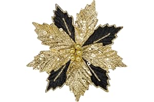 ‎ARBORUS Arborus 8 Stück Weihnachtsblumen für Weihnachtsbaumschmuck Künstlicher Weihnachtsstern Glitzer Weihnachtsbaumdeko Schwarze Kunstblume mit Clips Blumen für Tannenbaum Adventsdeko Weihnachten Deko