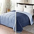 Exclusivo Mezcla 7.5 Tog Single Size Duvet All Seasons, Ultra Soft Reversible Coverless Duvet, Lightweight Down Alternative Comforter, 135x200 cm Navy/Blue