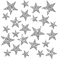 suaywo 24PCS Silver Star Patch Iron on Patches Star Applique Iron on Stars for Clothing for Clothing Jeans Backpack Hat Repair Decoration Appliques DIY(Silver, 8/6/ 4 CM)