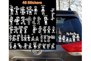 TOTOMO 48 Chiffre de bâton Mon Autocollant de Pare - Chocs de la Famille avec Chien Chat Autocollant Autocollant de voiturede Poissons de la Famille des Oiseaux de Lapin pour Windows Pare - Chocs