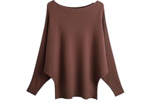 FULIER Boat Neck Batwing Sleeves Dolman Loose Knitted Sweaters and Pullovers Jumper Tops for Women One Size