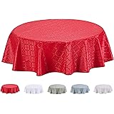 Home Direct Round Embossed PVC Wipe, Wipeable Table Cloth, Table Cover, 55 Inch, Red