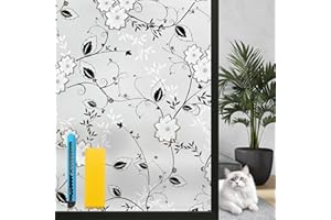 Zindoo Vinilos para Cristales Vinilo Adhesivo Cristal Opaco Patrón de Flores Mate Proteger la Privacidad Anti UV Autoadhesivo para Dormitorio Sala Comedor Cocina 75×120cm (Pack de 2)