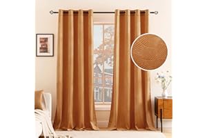 EMEMA Rideaux en Velours avec Motif de Folium Ginkgo Rideaux à Oeillets Décoratifs Opaques Rideaux en Forme d'éventail pour Chambre Salon ou Chambre d'enfants Lot de 2 Or 140x245cm