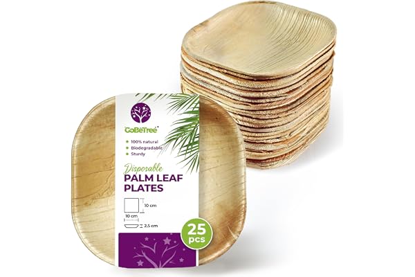 GoBeTree 25 Engångstallrikar Palmblad Fyrkantiga 10 cm för Tilltugg