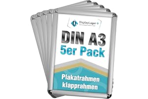 DisplayLager - Cornice a Scatto (Rondo) da 25 mm, Profilo in Alluminio Argento Disco di Protezione antiriflesso e Materiale di Fissaggio (A3)