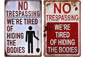 GLAITC Segno di Halloween Segni da giardino in metallo di Halloween No Trespassing We're Tired of Hiding the Bodies Segno retrò Halloween divertente Yard Garden Sign Decorazioni di Halloween