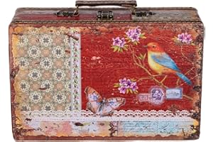 BIRENDY Skrzynia KD 1290, zestaw walizek, drewniana skrzynia w stylu vintage, skrzynia na skarby, skrzynka piracka, rozmiar L, czerwona, 31 cm