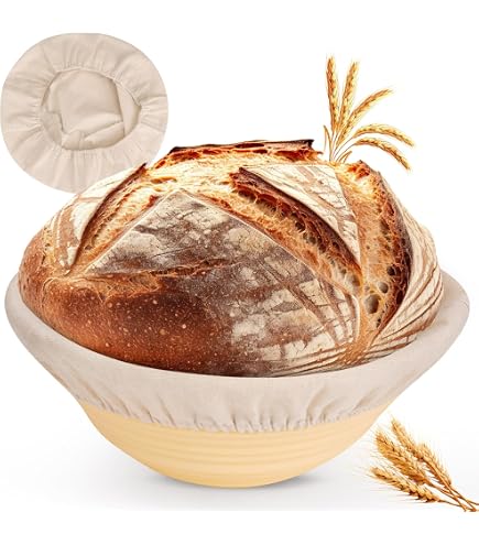 Cestino da Lievitazione per Pane,2 PCS 10 Cesto in Rattan Naturale,700g di impasto,con Tela di Lino,asta mescolare farina,per impasto di pane,pizza e pasticceria,Facile da pulire,Ovale+Rotondo