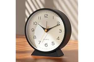 AYRELY® Réveil Matin analogique 4,5" – Réveil rétro en métal, Silencieux sans tic-tac, à Pile avec lumière Nocturne, pour Chambre, Bureau ou Table de Chevet (Noir)