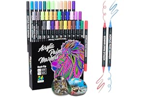 Sonlaryin Marqueur Peinture Acrylique, 36 couleurs Double Pointe Feutre Acrylique, Feutres Coloriage Adulte pour peinture rupestre, bricolage, céramique, verre, toile, bois
