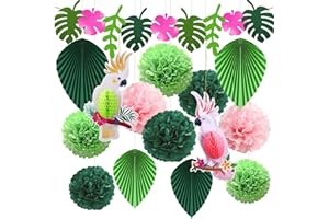 YBwanli Party decoration garden party, birthday decoration green leaves, summer party decoration Hawaiian table decoration, parrot Caribbean decoration, pompoms decoration, pool party, a forest fairy