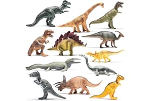 Prextex Groß Dinosaurier-Figuren aus Kunststoff Realistische Optik, Verschiedene Figuren (25 cm Groß), 12 Stück Dinosaurier Set