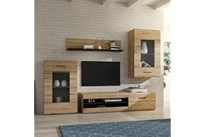 FORTE MÖBEL Forte SEIKOLA Wohnwand L 240, Moderne Wohnwand mit 3 Türen, Schrankwand, Holzwerkstoff, Artisan Eiche/Schwarz, 238,2 cm breit x 168,4 cm hoch x 41,1 cm tief