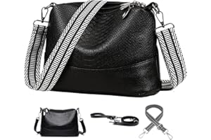 KUNKUN Borse A Tracolla Donna in Pelle Morbida Elegante Borsetta Tracolla Piccola con 3 Tracolla Ampia Regolabile e Rimovibile Moderna Borsa a Spalla-Nero