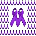 WANDIC 100pcs Purple Ribbon Satin Pins Awareness Pins Domestic Violence Lupus Alzheimers Pancreatic Cancer Awareness Pins Purple Brooch, 7.5 * 4cm