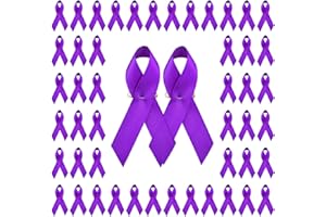 WANDIC 100pcs Purple Ribbon Satin Pins Awareness Pins Domestic Violence Lupus Alzheimers Pancreatic Cancer Awareness Pins Purple Brooch, 7.5 * 4cm