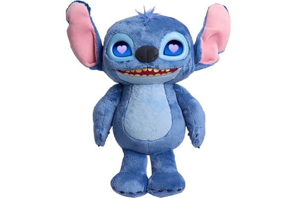 Just Play Peluche Stitch Interactive de Disney mesurant 34,3 cm de Haut, Plus de 50 Sons et Expressions, Yeux LCD expressifs, Jouets pour Enfants de 3 Ans et Plus