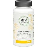 CYB Vitamin D3 2000 I.E. + K2 + Calcium – 99,7 % All Trans – Vegetarisch – 1 x 90 Tabletten