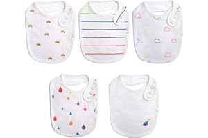 Budding Bear Unisex 5 x Bavaglini Neonato Cotone Biologico 100% - Bavette Assorbenti Bambino 4 Bottoni a Scatto Senza Nichel Regolabili - Da 0 a 36 Mesi