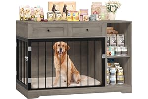 FirFurd 120 cm Cage pour Chien, Cage Chien Interieur avec 2 Porte 2 Tiroirs 2 Étagères, Niche pour Chiens Meuble Cage Chiens en Bois 120x60x87cm Rétro