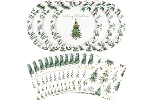 HFBOBP 40PCS Christmas Paper Plates and Napkins Party Decorations, 9inch Xmas Tree Dinner Plates Party Supplies Disposable Holly Dinnerware Set for Winter Holiday Christmas